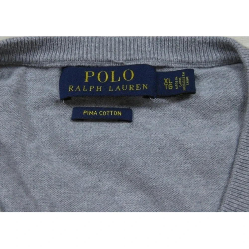 Polo Ralph Lauren Pima Cotton Sweater Men's (XL) V Neck Preppy Lightweight Gray